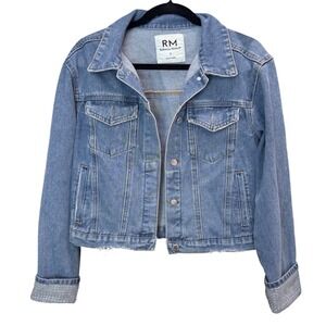 Rebecca Minkoff Denim Jacket Embellished Cuffs Light Wash Distressed Size S